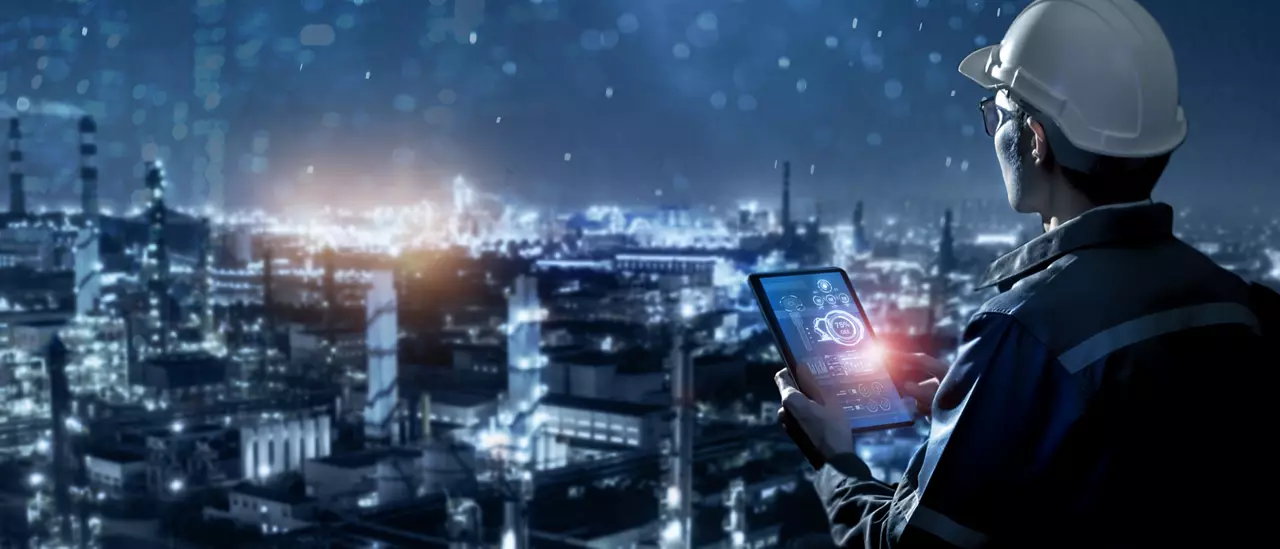 Male engineer using data to control networking 