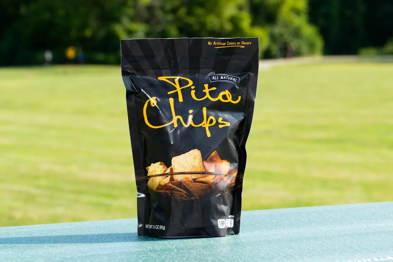 Pita chips in standup flexible pouch packaging  