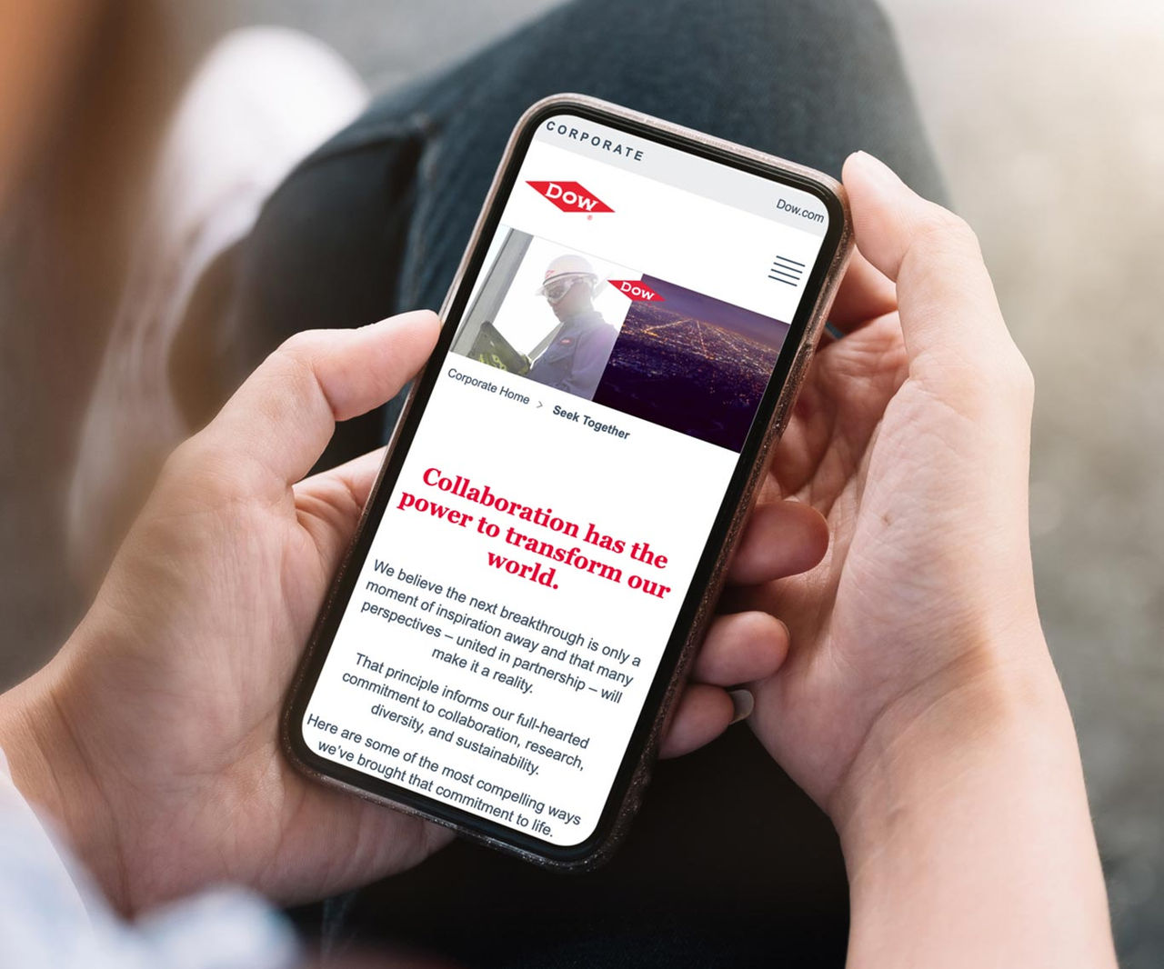 mobile device in a persons hands with the Seek Together page open