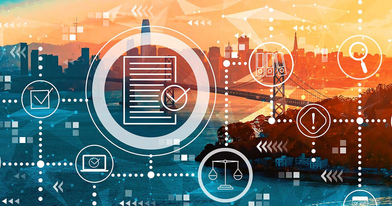 Compliance theme with the Bay Bridge in San Francisco