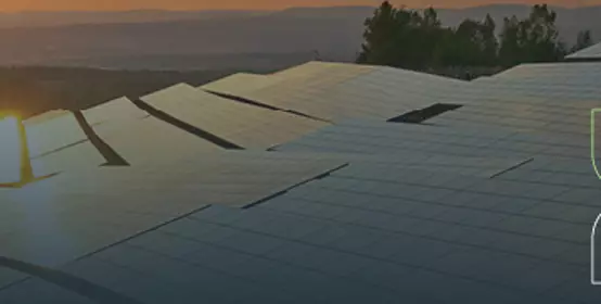 Solar panels farm integrating sustainability Science branding elements