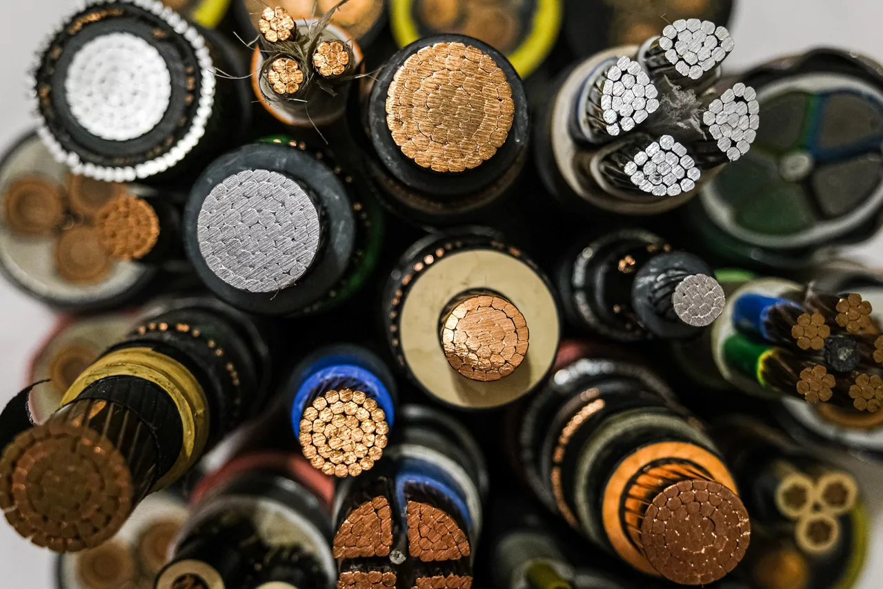 Cross section of high-voltage cable. High quality photo