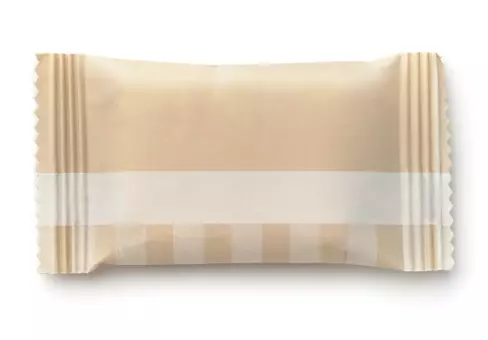 Top view of brown paper sachet isolated on white   